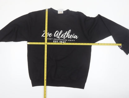 Champion Men's Black Crew Neck Sweatshirt M Cotton Blend Graphic Print