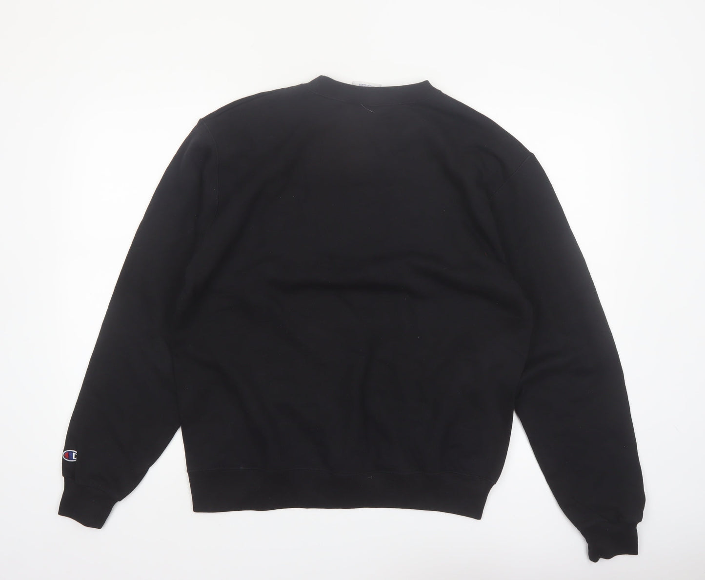 Champion Men's Black Crew Neck Sweatshirt M Cotton Blend Graphic Print