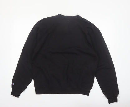 Champion Men's Black Crew Neck Sweatshirt M Cotton Blend Graphic Print