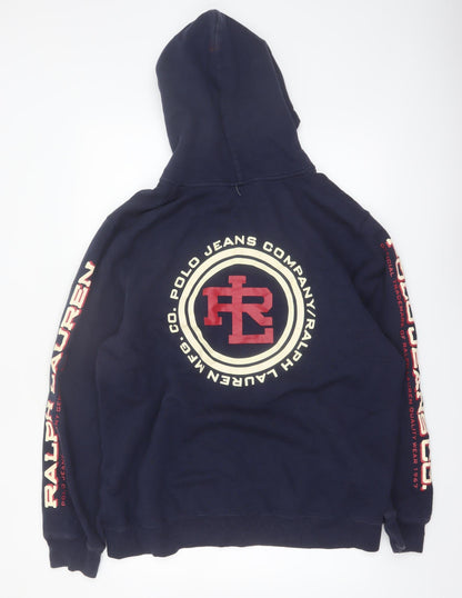 Ralph Lauren Polo Jeans Men Blue Full Zip Hoodie Size L Logo Print
