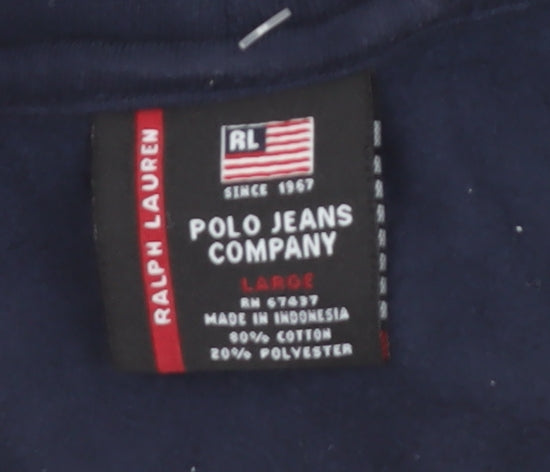 Ralph Lauren Polo Jeans Men Blue Full Zip Hoodie Size L Logo Print