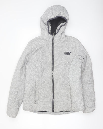 New Balance Women's Grey Hooded Puffer Jacket Size M