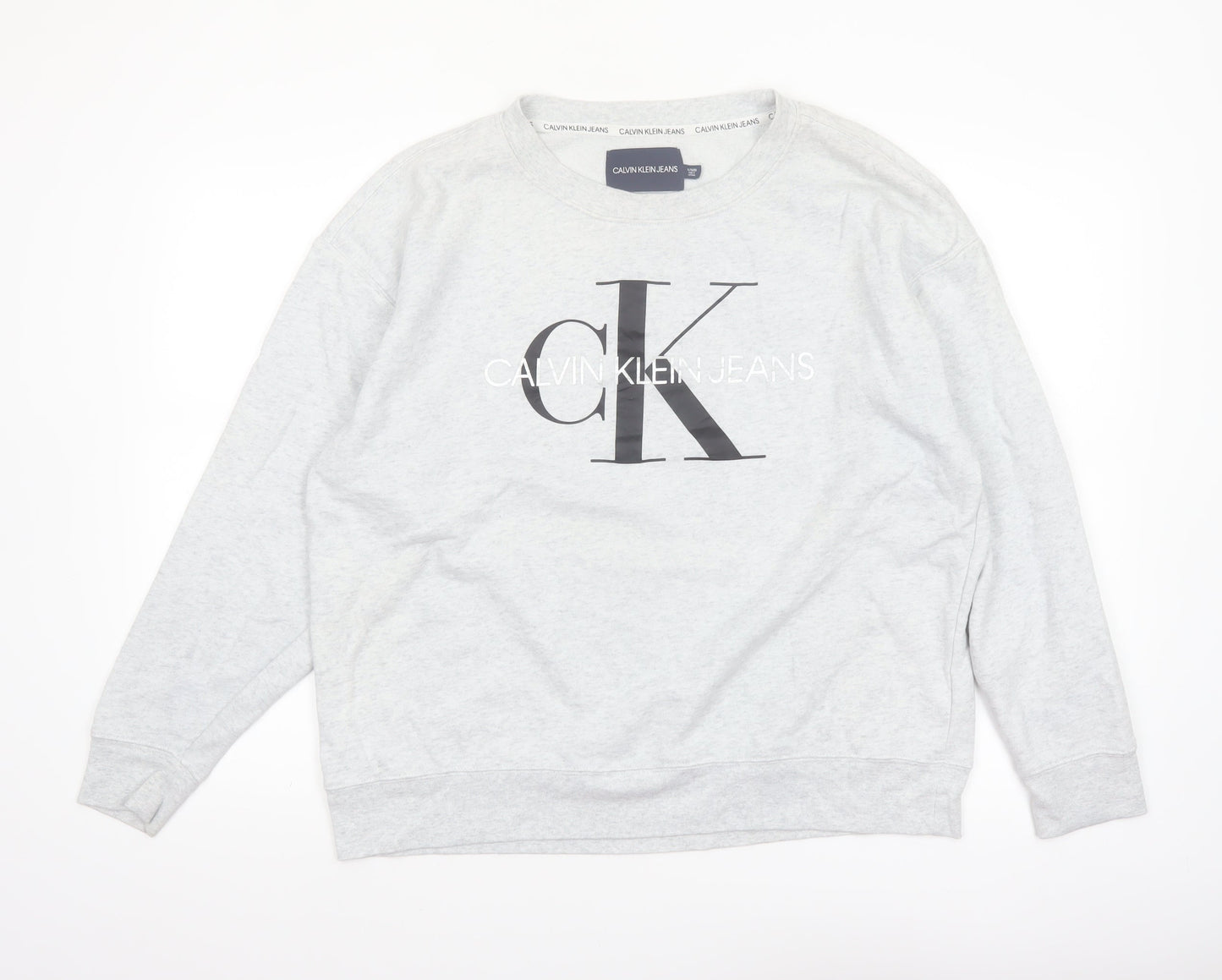 Calvin Klein Jeans Women Grey Logo Pullover Sweatshirt XL Cotton Blend