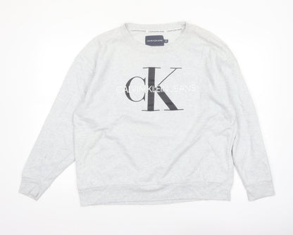 Calvin Klein Jeans Women Grey Logo Pullover Sweatshirt XL Cotton Blend