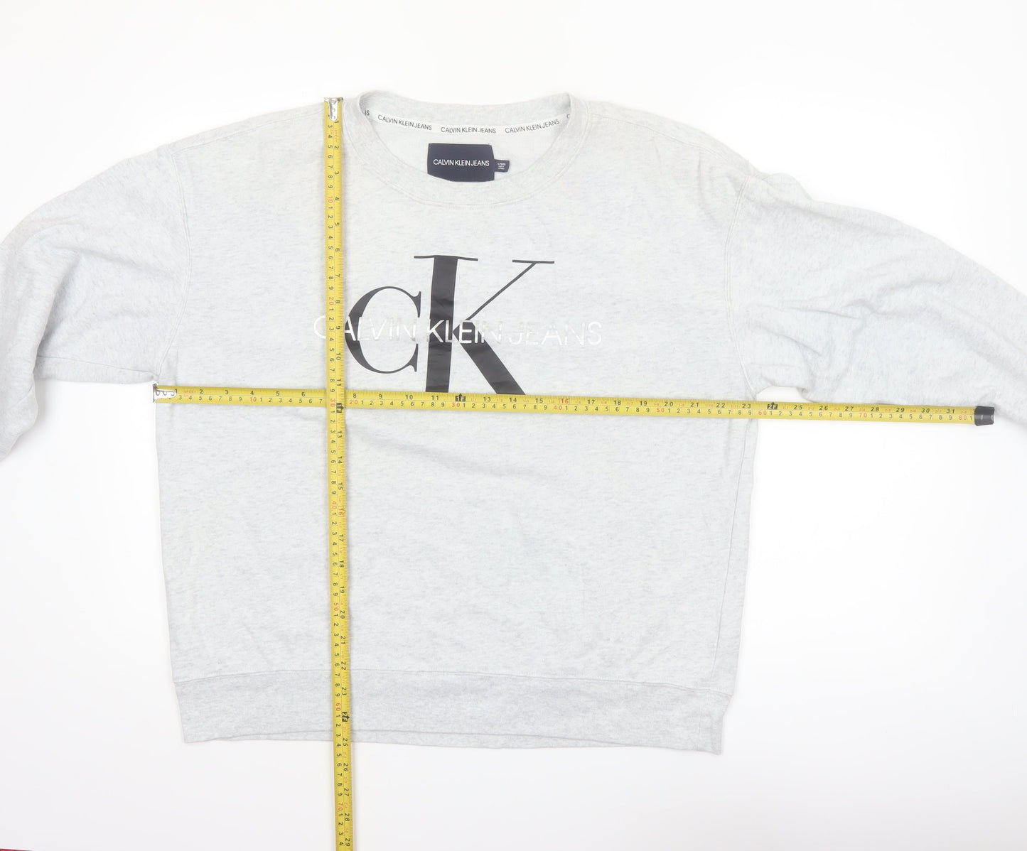 Calvin Klein Jeans Women Grey Logo Pullover Sweatshirt XL Cotton Blend