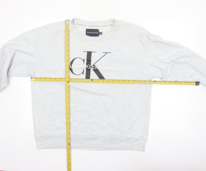 Calvin Klein Jeans Women Grey Logo Pullover Sweatshirt XL Cotton Blend
