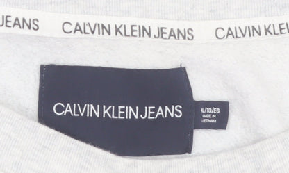 Calvin Klein Jeans Women Grey Logo Pullover Sweatshirt XL Cotton Blend