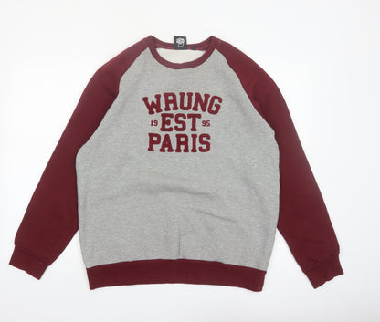 WRUNG Men's Grey Burgundy 2XL Pullover Sweatshirt Crew Neck