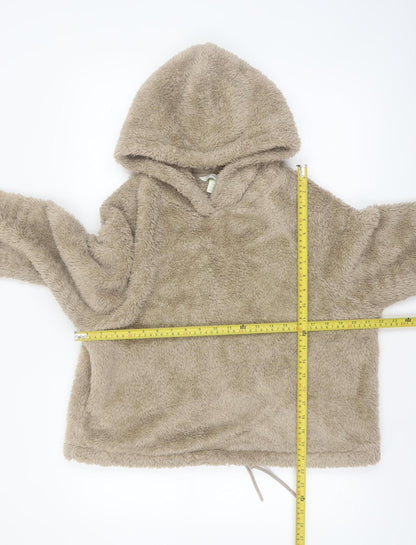 H&M Womens Beige Pullover Hoodie Size 12 Fleece Hooded Sweatshirt