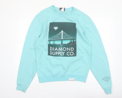 Diamond Supply Co. Mens Blue Pullover Sweatshirt Size S Graphic Print
