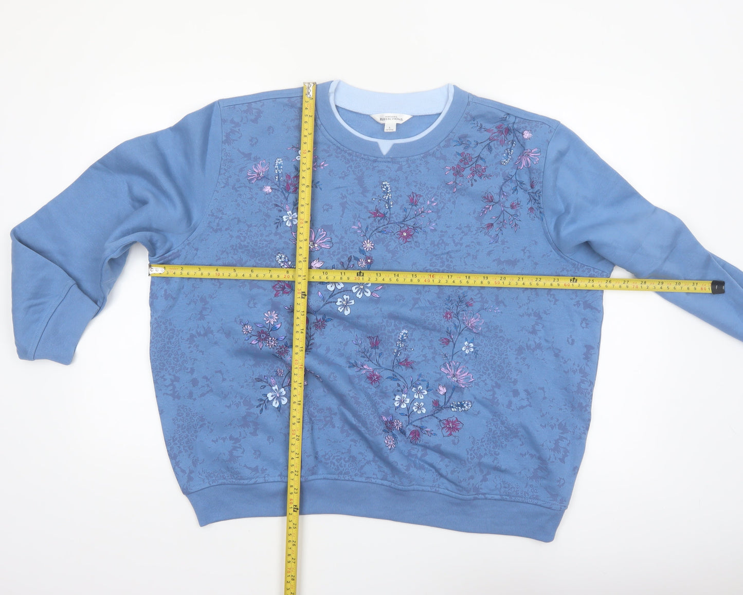 Northern Reflections Women’s Blue Petite L Floral Embroidered Pullover Sweatshirt