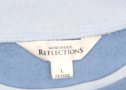 Northern Reflections Women’s Blue Petite L Floral Embroidered Pullover Sweatshirt
