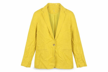 Marks & Spencer Women Yellow Linen Blend Single-Breasted Blazer Size 12