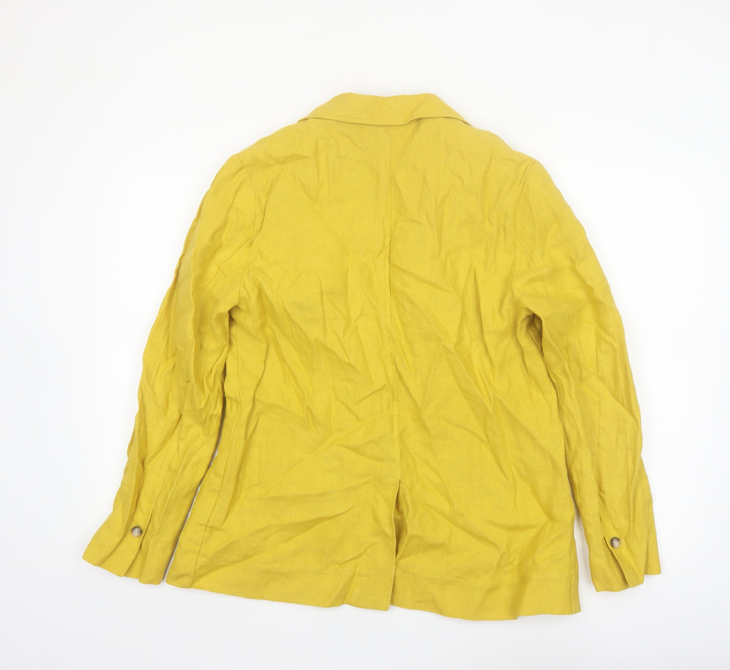 Marks and Spencer Women Yellow Linen Blend Single-Breasted Blazer Size 12