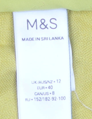 Marks and Spencer Women Yellow Linen Blend Single-Breasted Blazer Size 12