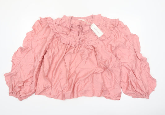 Marks and Spencer Per Una Pink Ruffle Tunic Blouse Women’s Size 18