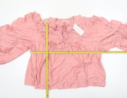 Marks and Spencer Per Una Pink Ruffle Tunic Blouse Women’s Size 18