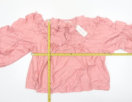 Marks and Spencer Per Una Pink Ruffle Tunic Blouse Women’s Size 18