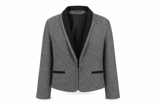 Miss Selfridge Women Black & White Tweed Blazer UK 12 Single-Breasted Jacket