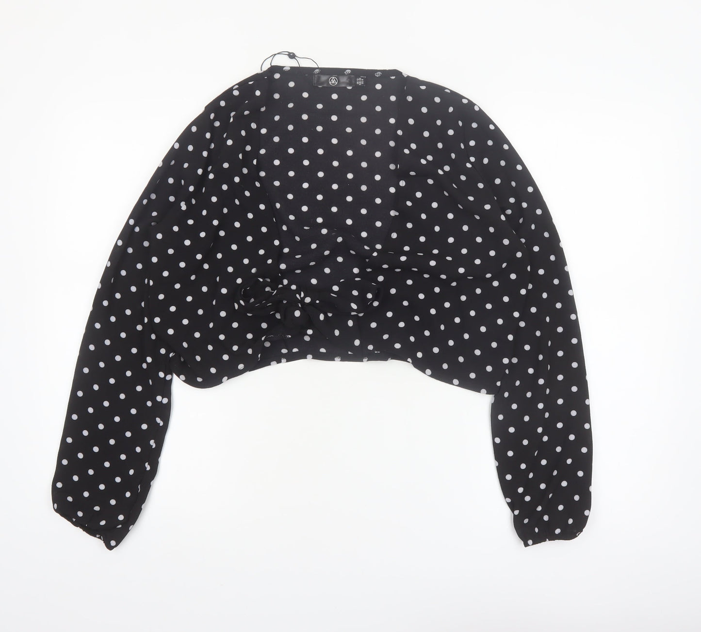 Motel Women's Black Polka Dot Cropped Blouse UK 12 Long Sleeve Tie Front