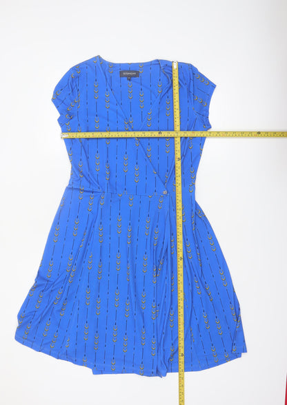 Sosandar Women Blue Size 12 Wrap Dress Short Sleeve V-Neck
