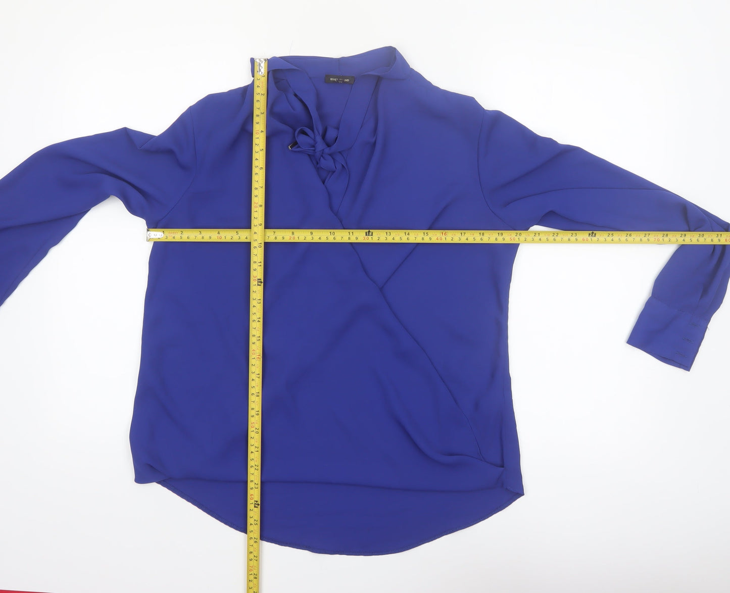River Island Women's Blue Wrap V-Neck Long Sleeve Blouse Size 12