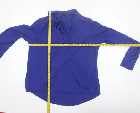 River Island Women's Blue Wrap V-Neck Long Sleeve Blouse Size 12