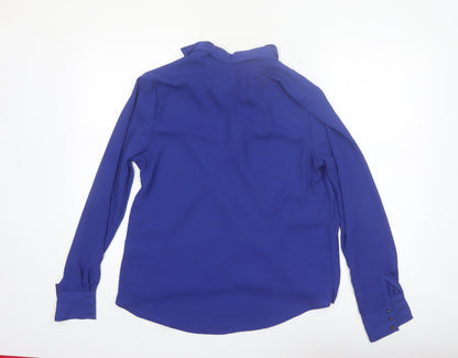 River Island Women's Blue Wrap V-Neck Long Sleeve Blouse Size 12