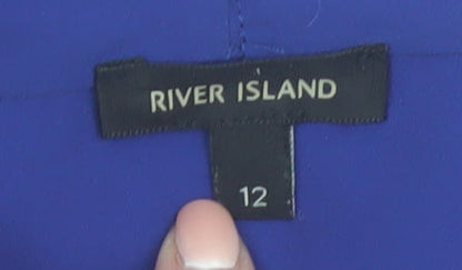 River Island Women's Blue Wrap V-Neck Long Sleeve Blouse Size 12