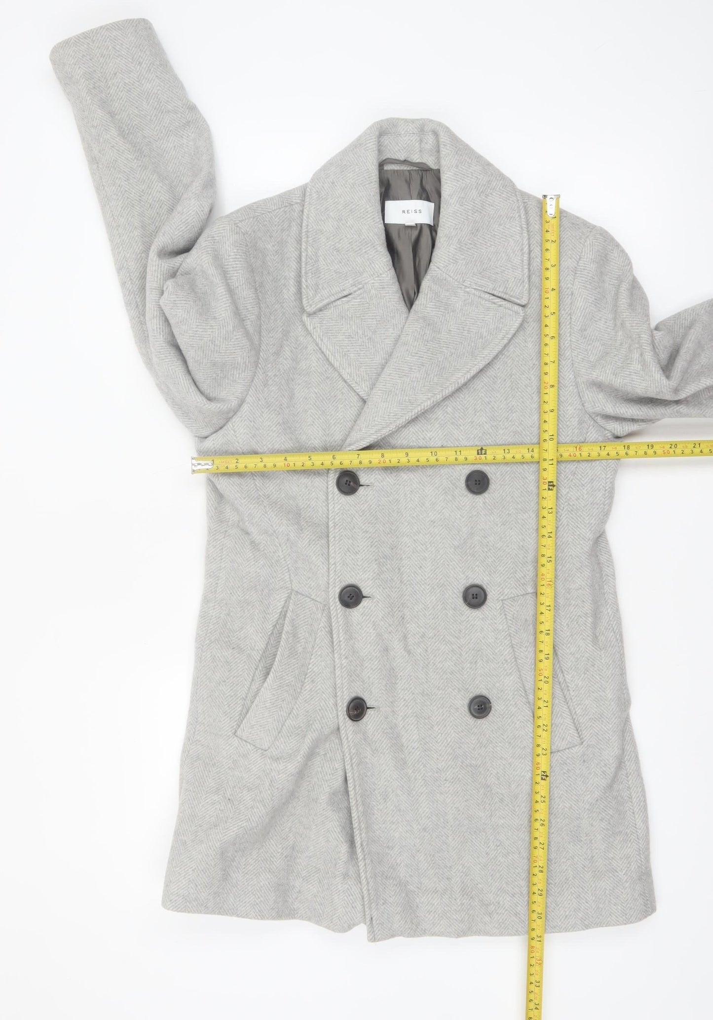 Reiss Women's Grey Wool Blend Pea Coat XS Classic Mid-Length