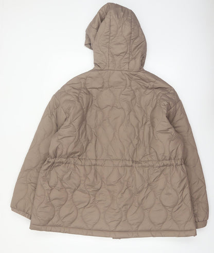 Primark Womens Beige Quilted Hooded Mid-Length Puffer Jacket XL