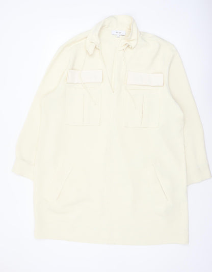 Reiss Women’s Ivory Collared Shirt Dress Size 16 Woven Long Sleeve