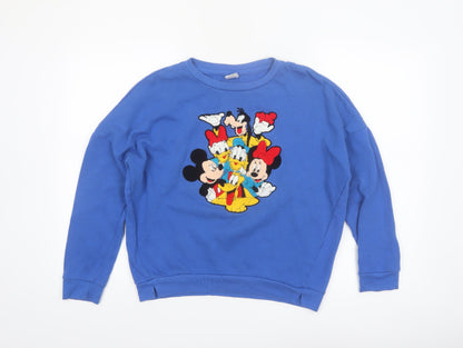 Disney Women Blue Medium Pullover Sweatshirt Mickey & Friends Graphic