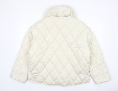 River Island Women Ivory Quilted Faux Fur Collar Jacket Size 14