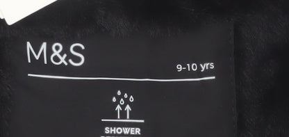 Marks and Spencer Girls Black 9-10 Years Waterproof Hooded Rain Coat