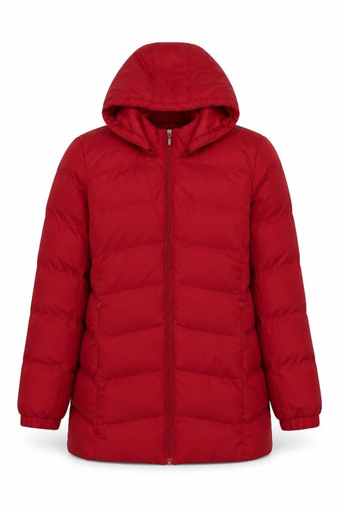Bx Outerwear Women's Red Puffer Jacket L Hooded Quilted Coat