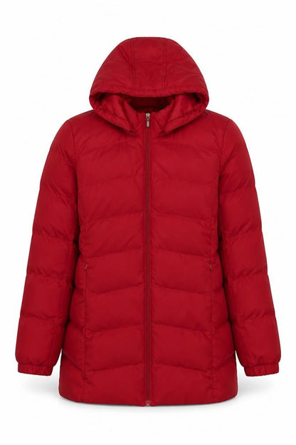 Bx Outerwear Women's Red Puffer Jacket L Hooded Quilted Coat