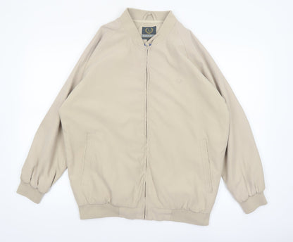 Lincoln Men's Beige Bomber Jacket M Polyester Casual Zip-Up