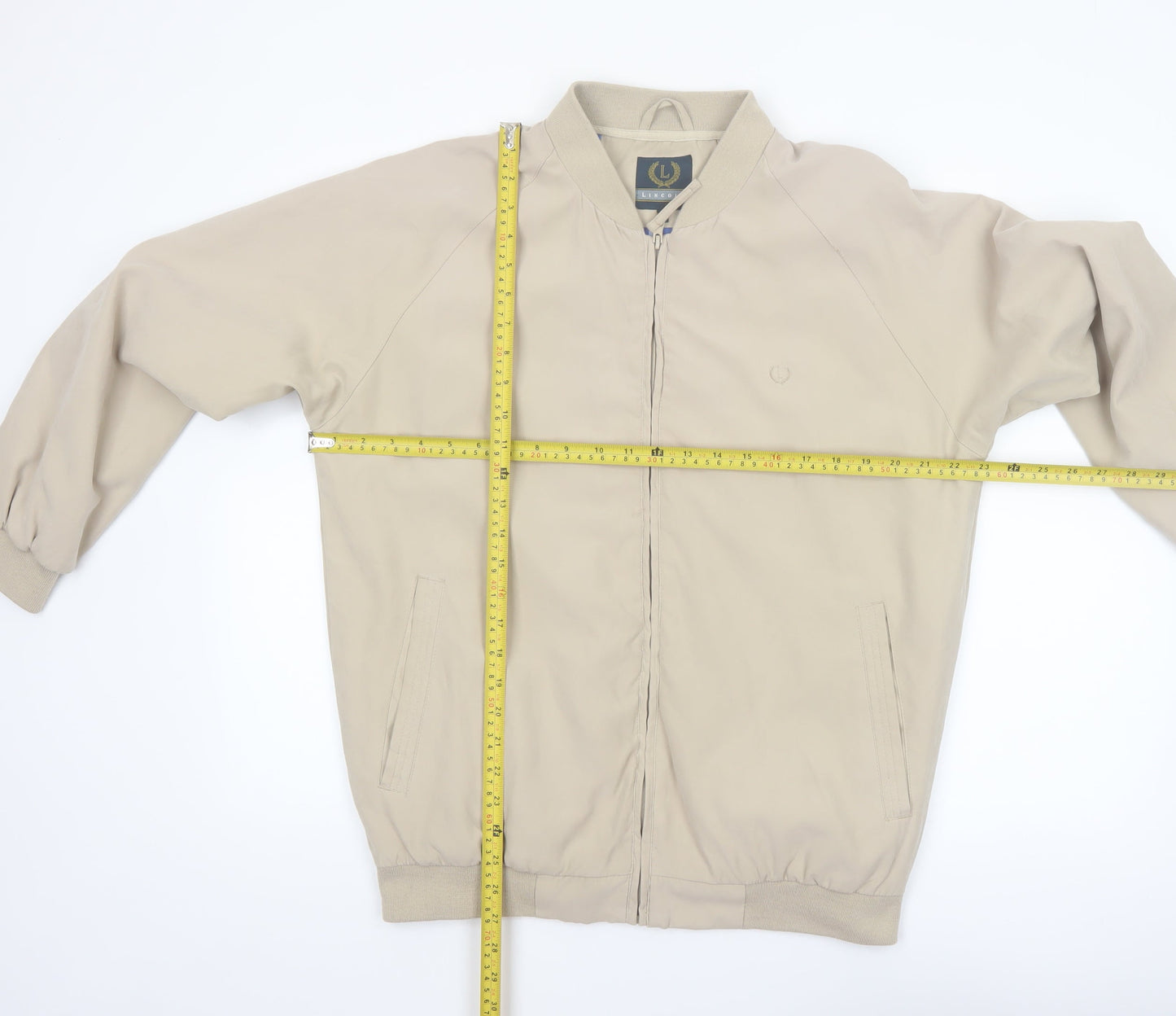 Lincoln Men's Beige Bomber Jacket M Polyester Casual Zip-Up