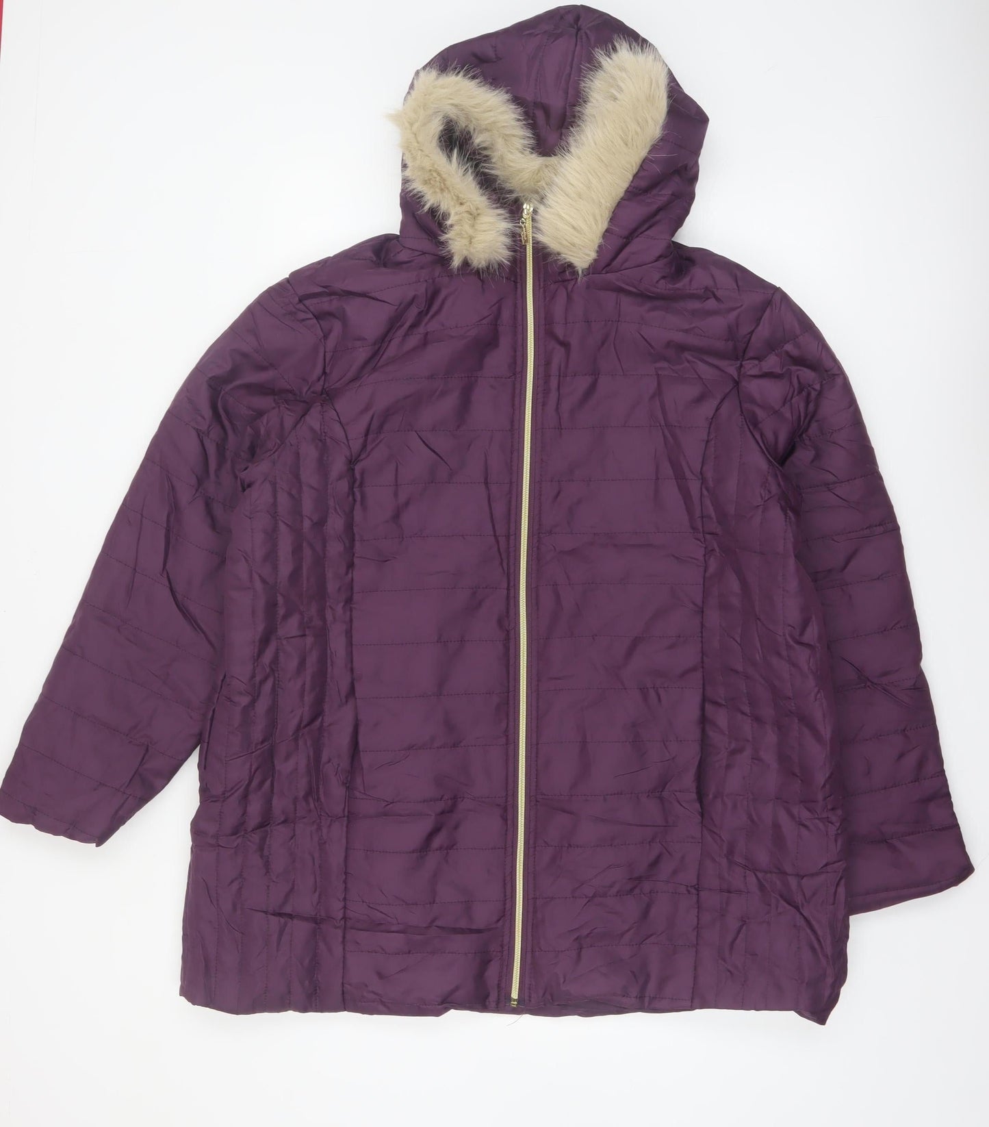 Nathalie Andersen Women’s Purple Faux Fur Hooded Puffer Coat L
