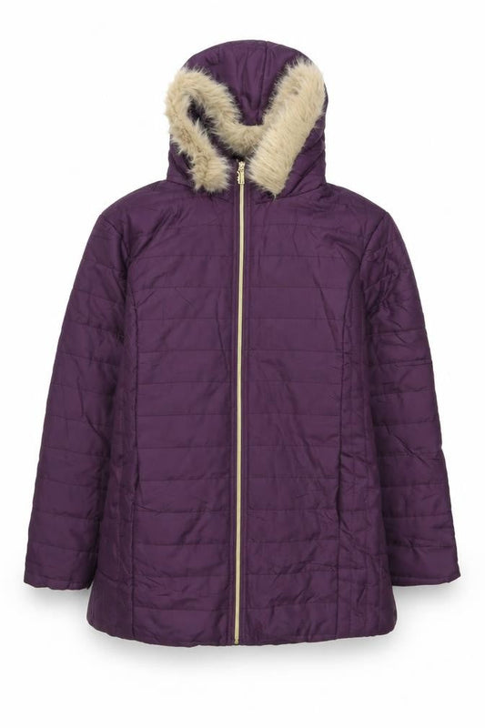 Nathalie Andersen Women’s Purple Faux Fur Hooded Puffer Coat L
