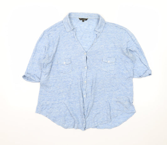 Massimo Dutti Women's Blue Linen Cotton Button-Up Shirt XL