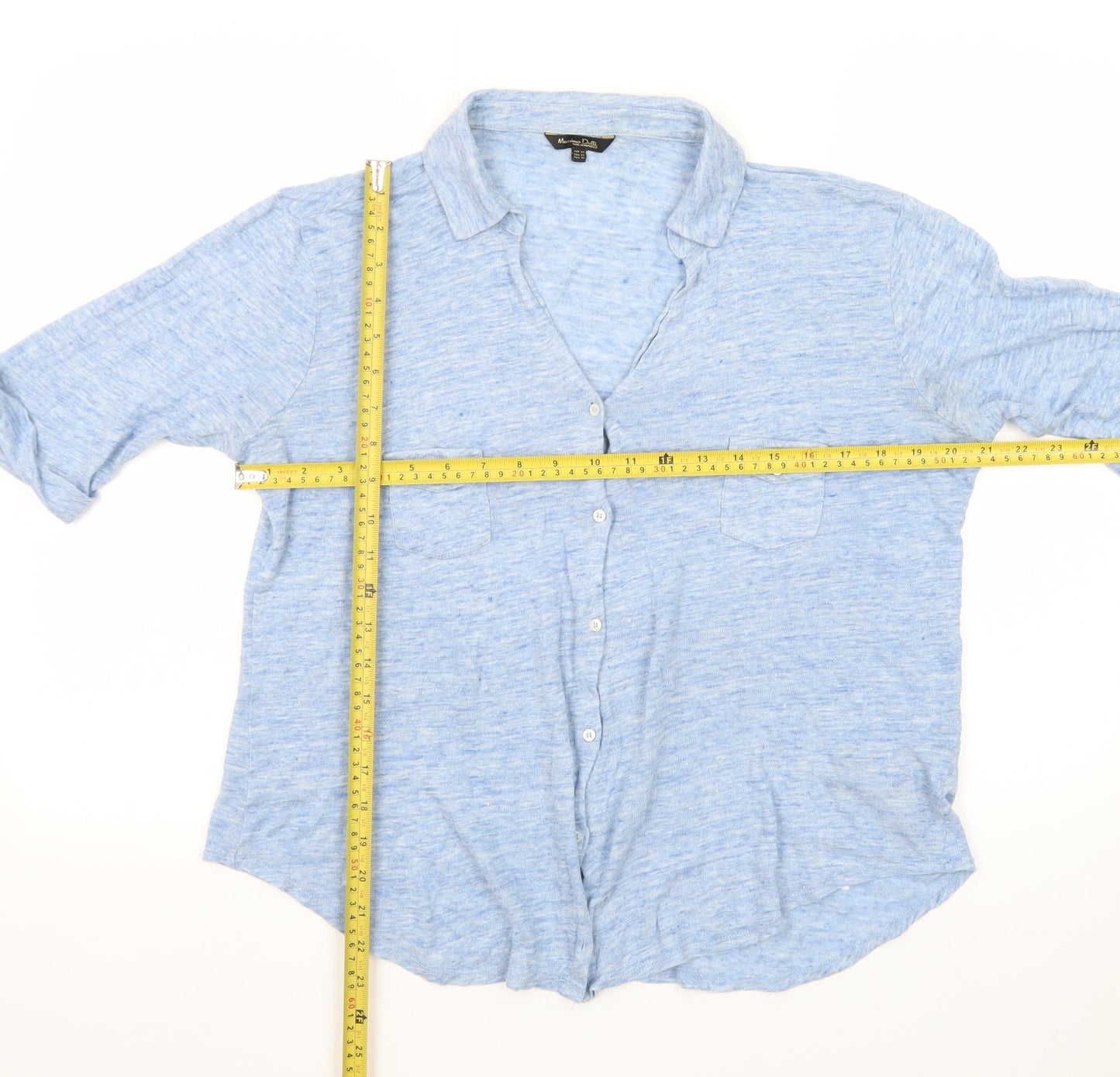 Massimo Dutti Women's Blue Linen Cotton Button-Up Shirt XL