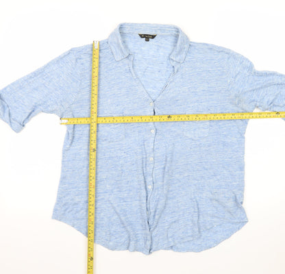 Massimo Dutti Women's Blue Linen Cotton Button-Up Shirt XL