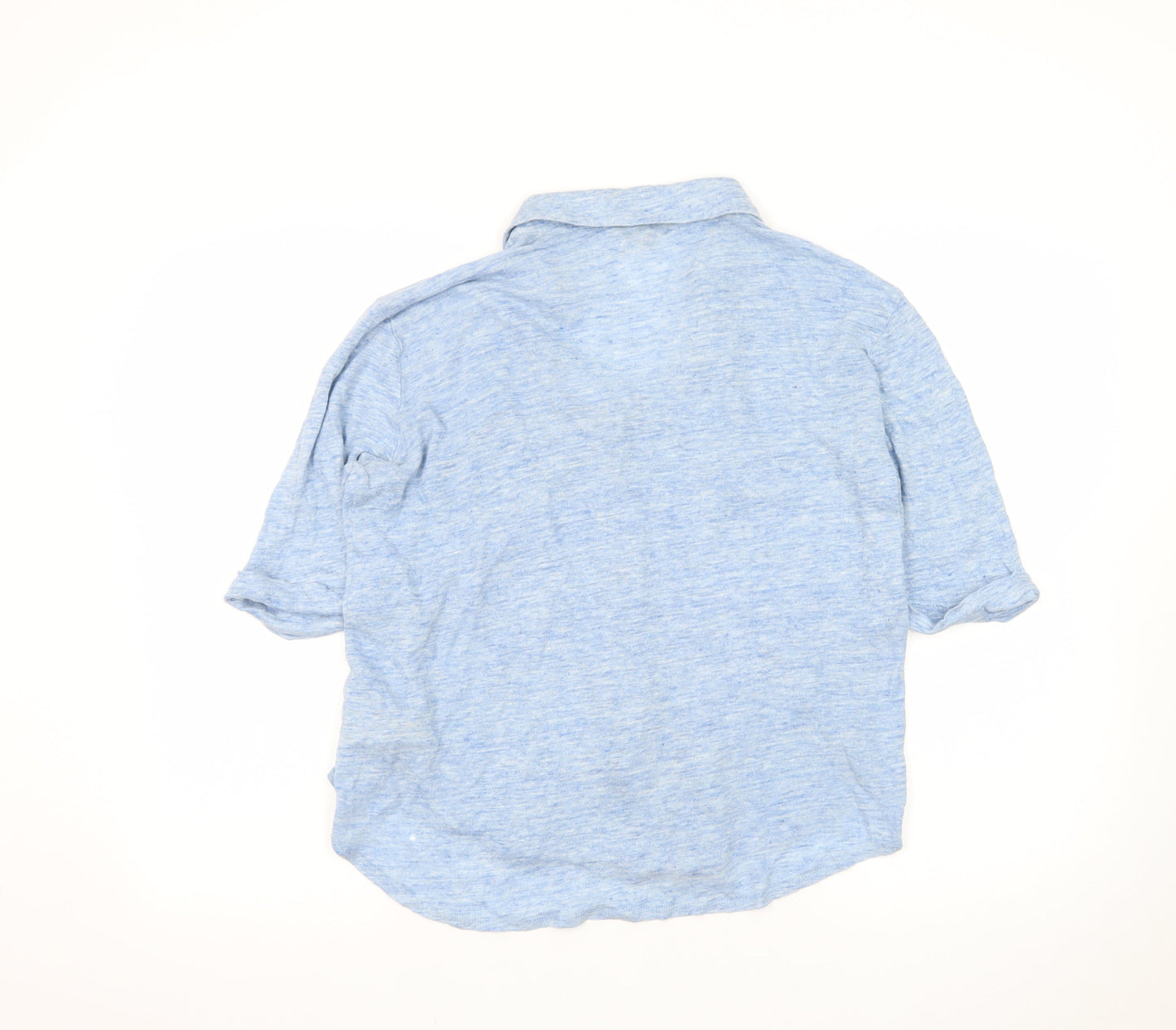 Massimo Dutti Women's Blue Linen Cotton Button-Up Shirt XL
