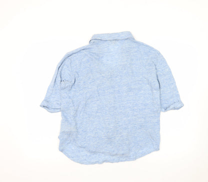 Massimo Dutti Women's Blue Linen Cotton Button-Up Shirt XL