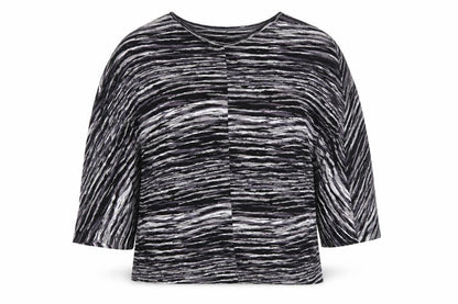 Kin by John Lewis Women's Black Striped Relaxed 3/4 Sleeve Jersey Blouse S
