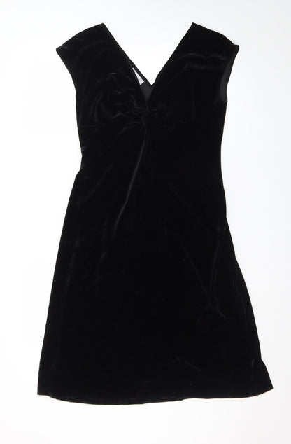 Maggy L Women’s Black Velvet Sheath Dress Size 10 Sleeveless V-Neck