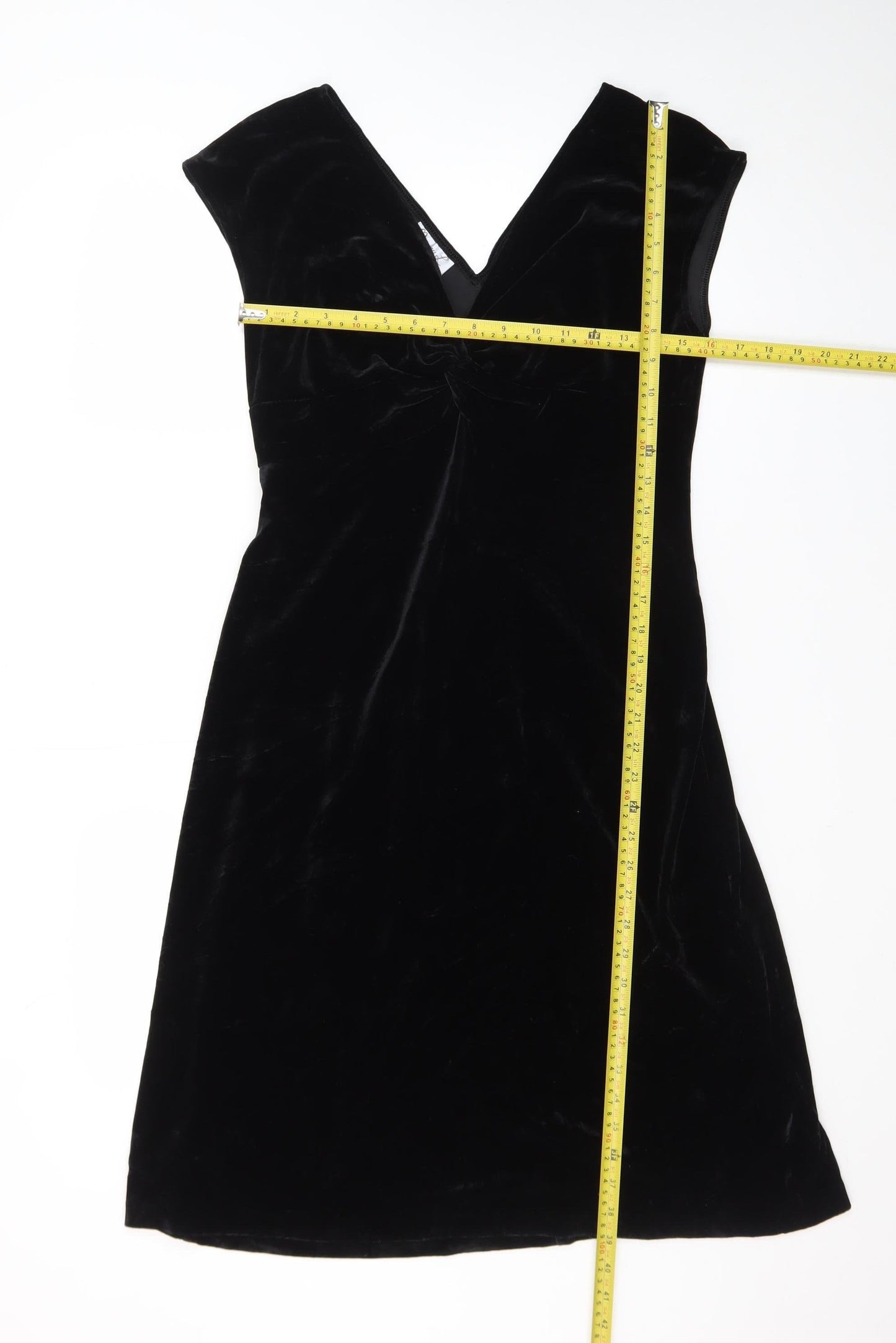 Maggy L Women’s Black Velvet Sheath Dress Size 10 Sleeveless V-Neck