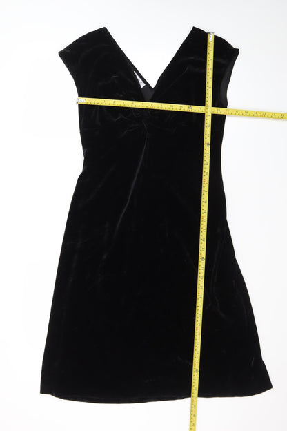 Maggy L Women’s Black Velvet Sheath Dress Size 10 Sleeveless V-Neck